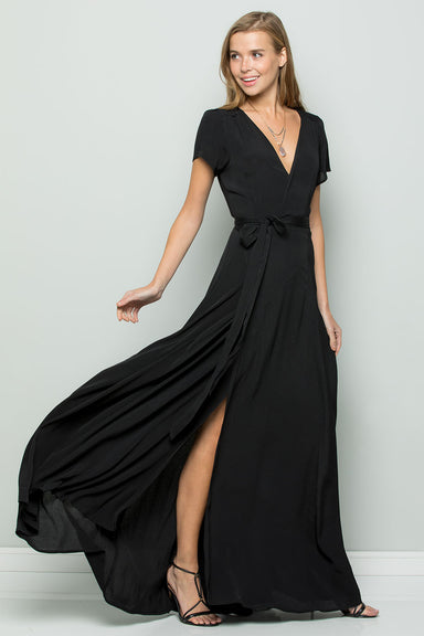 FLOWY MAXI WRAP DRESS - Black