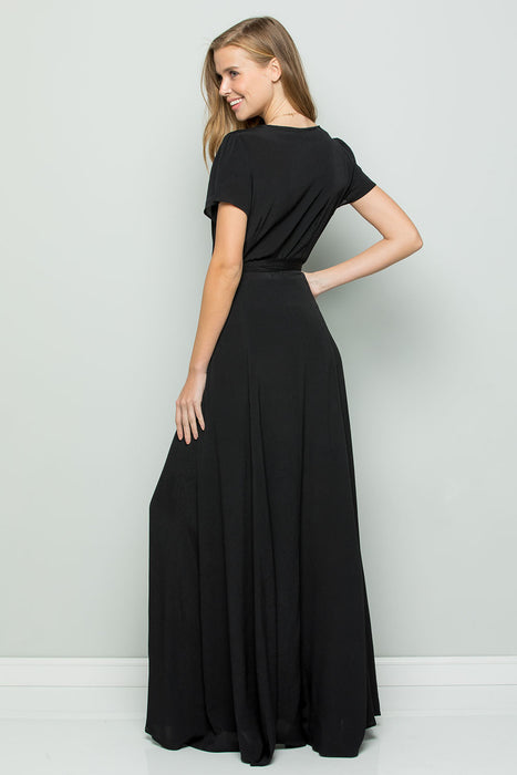 FLOWY MAXI WRAP DRESS - Black