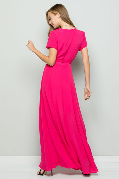 FLOWY MAXI WRAP DRESS - Hot Pink