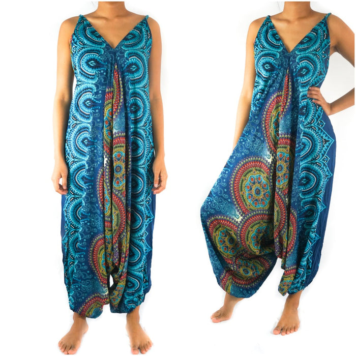 Teal Mandala Boho Hippie Jumpsuit Rompers