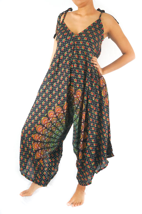 Black Chakra Boho Hippie Jumpsuit Rompers