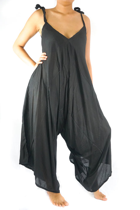 Solid Black Boho Hippie Jumpsuit Rompers