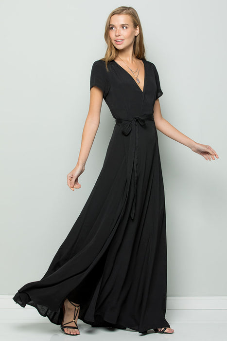 FLOWY MAXI WRAP DRESS - Black