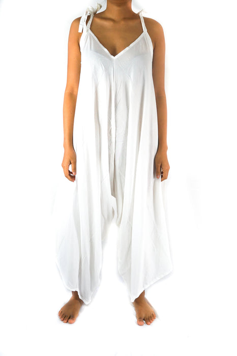 Solid White Boho Hippie Jumpsuit Rompers