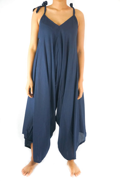 Solid Blue Boho Hippie Jumpsuit Rompers