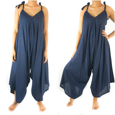 Solid Blue Boho Hippie Jumpsuit Rompers