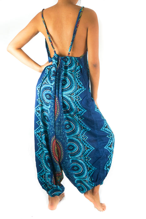 Teal Mandala Boho Hippie Jumpsuit Rompers