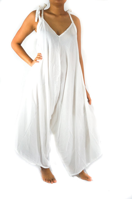 Solid White Boho Hippie Jumpsuit Rompers
