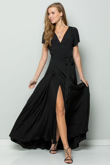 FLOWY MAXI WRAP DRESS - Black