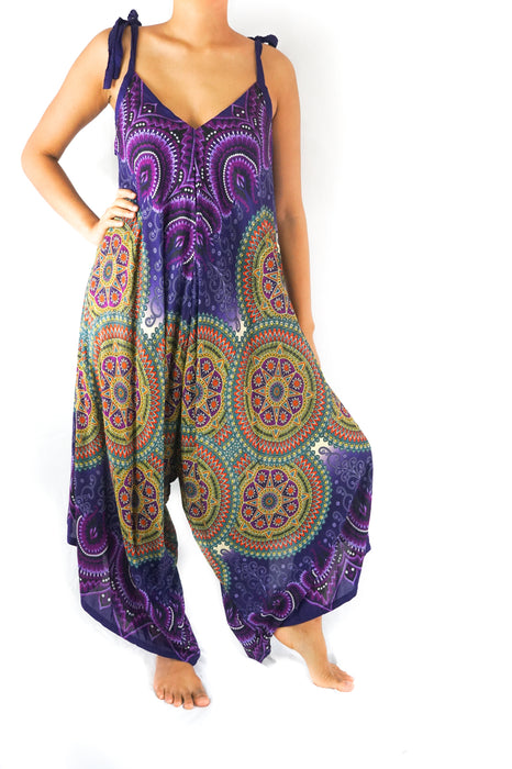 Purple Mandala Boho Hippie Jumpsuit Rompers