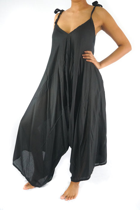 Solid Black Boho Hippie Jumpsuit Rompers