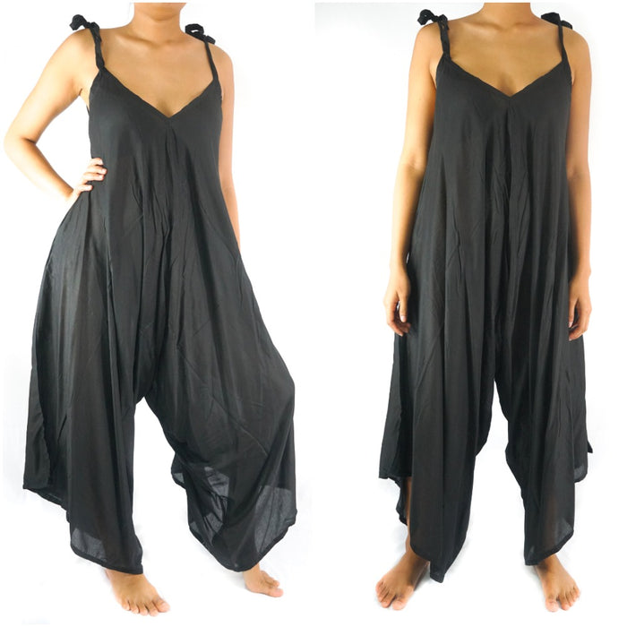 Solid Black Boho Hippie Jumpsuit Rompers