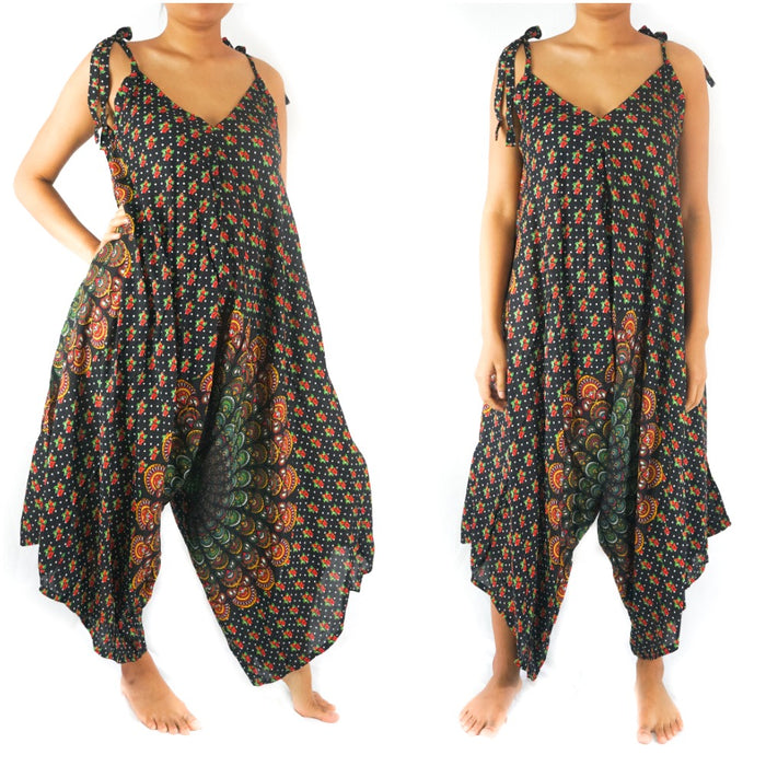 Black Chakra Boho Hippie Jumpsuit Rompers