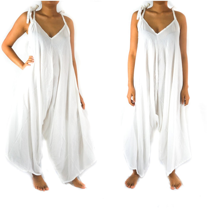 Solid White Boho Hippie Jumpsuit Rompers