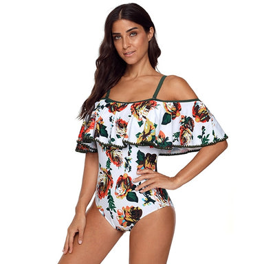 One Piece Green Floral Bathing Suit