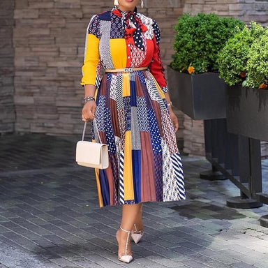 Print A-Line Color Block Dress