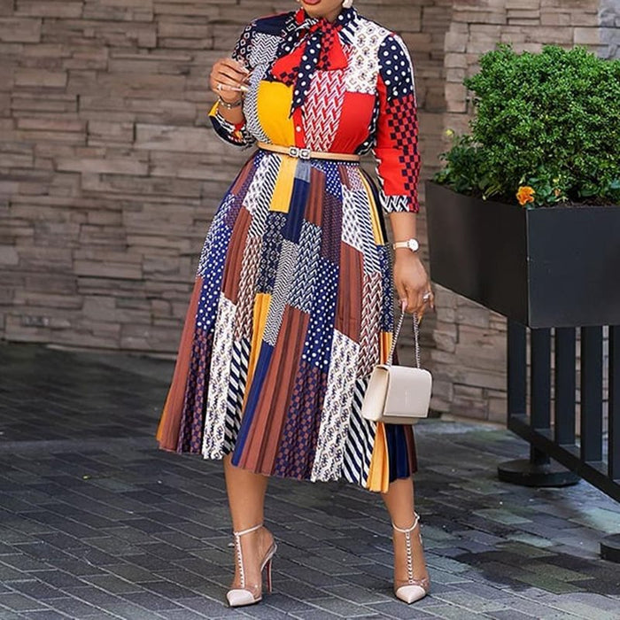 Print A-Line Color Block Dress