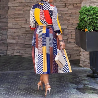 Print A-Line Color Block Dress