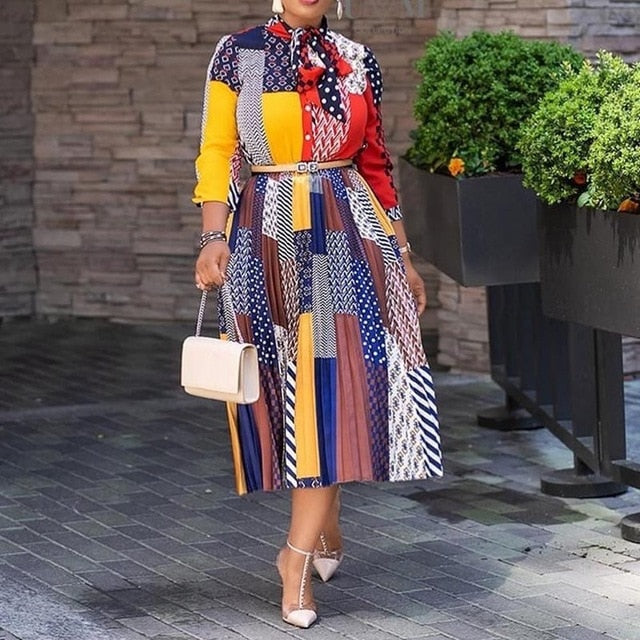 Print A-Line Color Block Dress