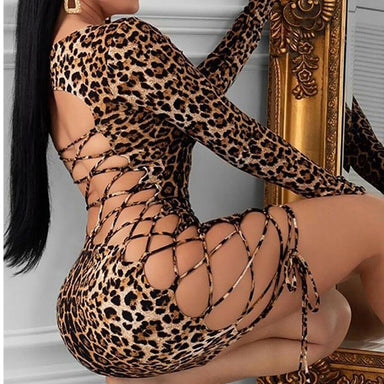 Backless Leopard Bodycon Mini Dress For Women