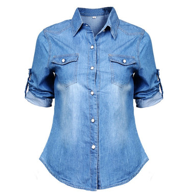 Retro Blue Jean Soft Denim Blouse