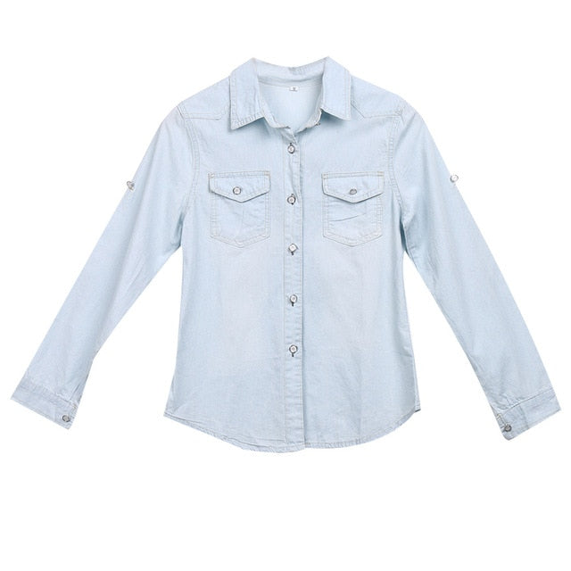 Retro Blue Jean Soft Denim Blouse