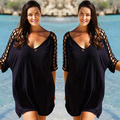Plus Size Women V-Neck Hollow Out Swimwear