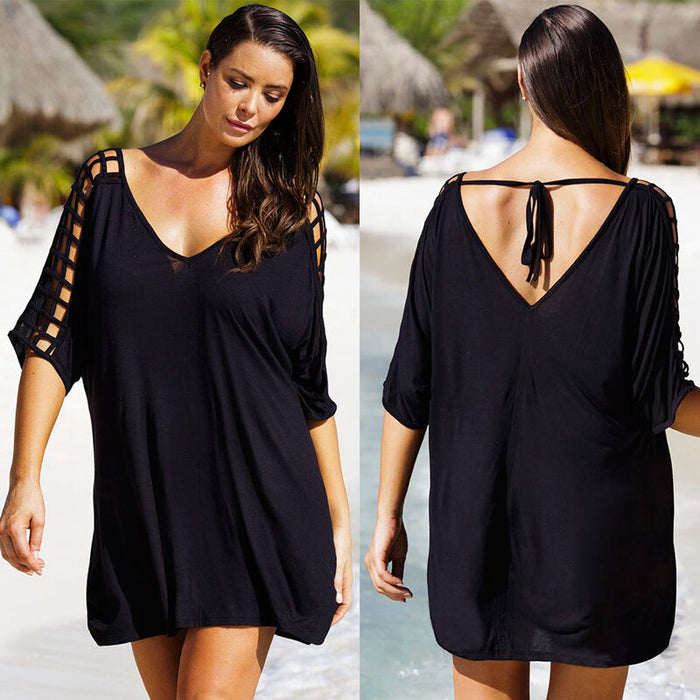 Plus Size Women V-Neck Hollow Out Swimwear