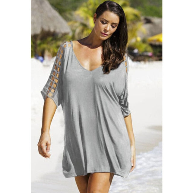 Plus Size Women V-Neck Hollow Out Swimwear