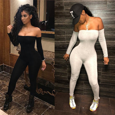 Sexy Ladies Long Sleeve Off Shoulder Bodycon Party Jumpsuit