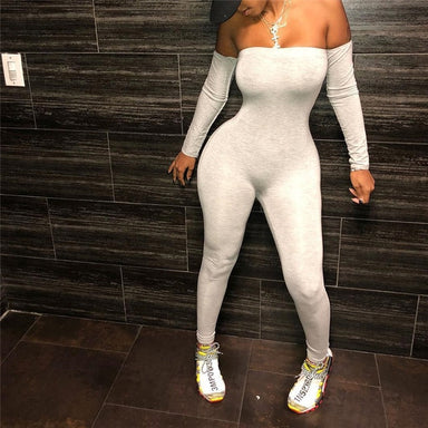 Sexy Ladies Long Sleeve Off Shoulder Bodycon Party Jumpsuit