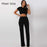 2 Two Piece O Neck Crop Top and Long Pants Set