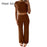2 Two Piece O Neck Crop Top and Long Pants Set