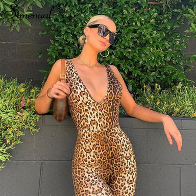 Leopard V Neck Fitness Biker Laysuits