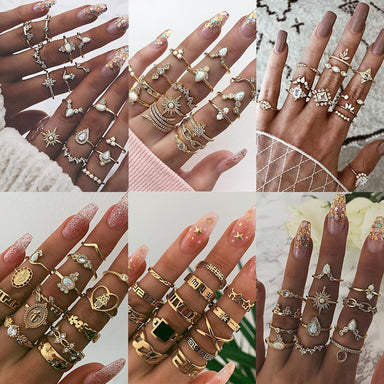 Knuckle BOHO Crystal Star Finger Rings