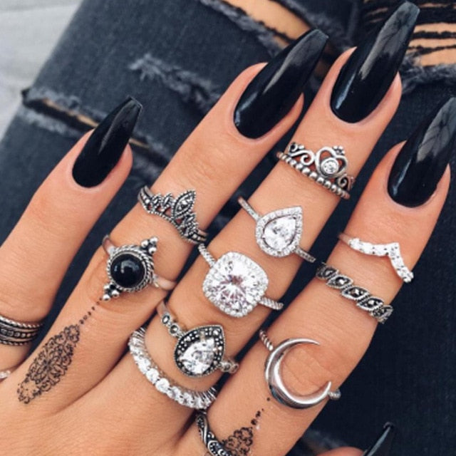 Knuckle BOHO Crystal Star Finger Rings