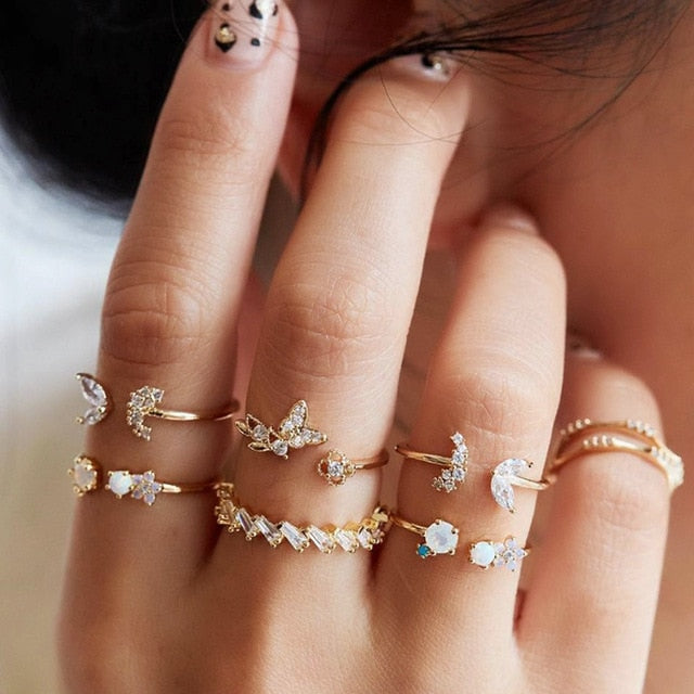 Knuckle BOHO Crystal Star Finger Rings