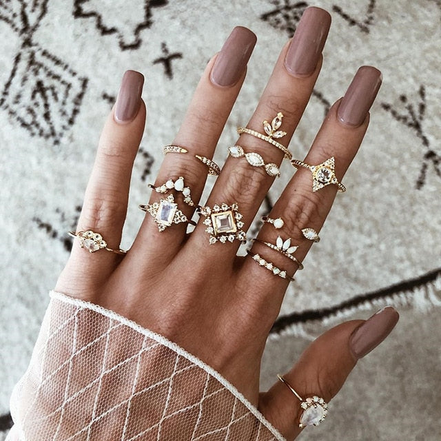 Knuckle BOHO Crystal Star Finger Rings