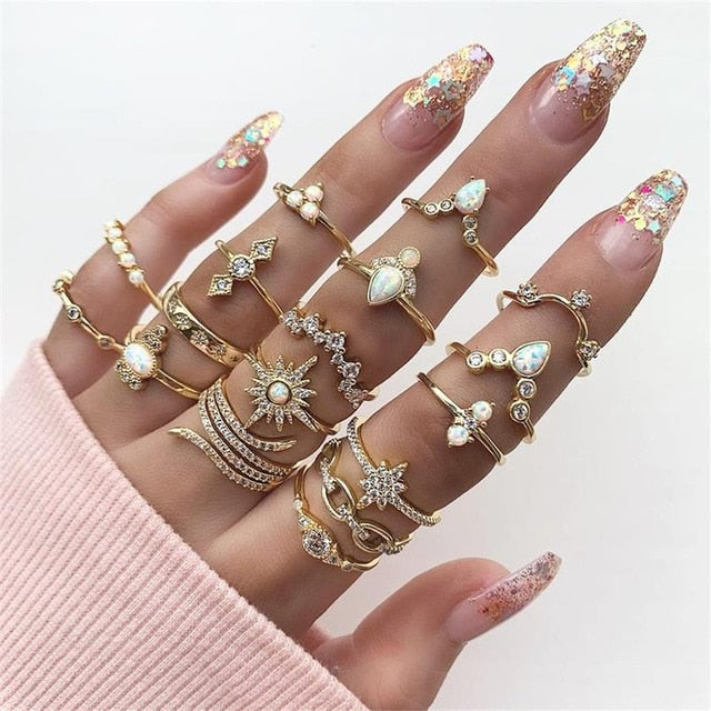 Knuckle BOHO Crystal Star Finger Rings
