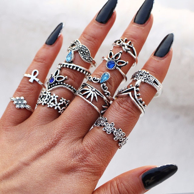 Knuckle BOHO Crystal Star Finger Rings