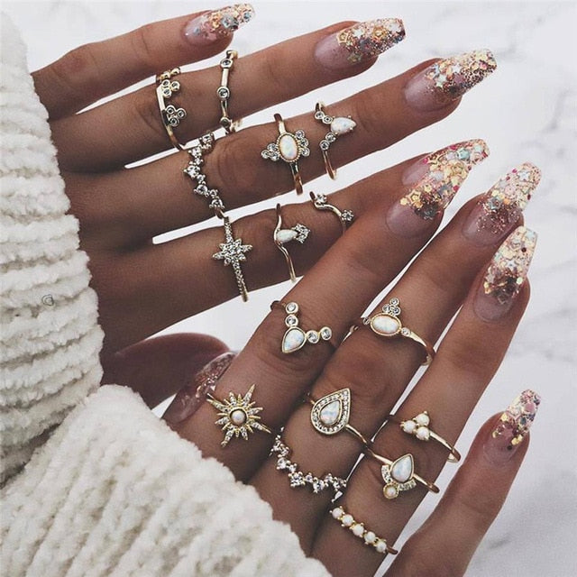 Knuckle BOHO Crystal Star Finger Rings
