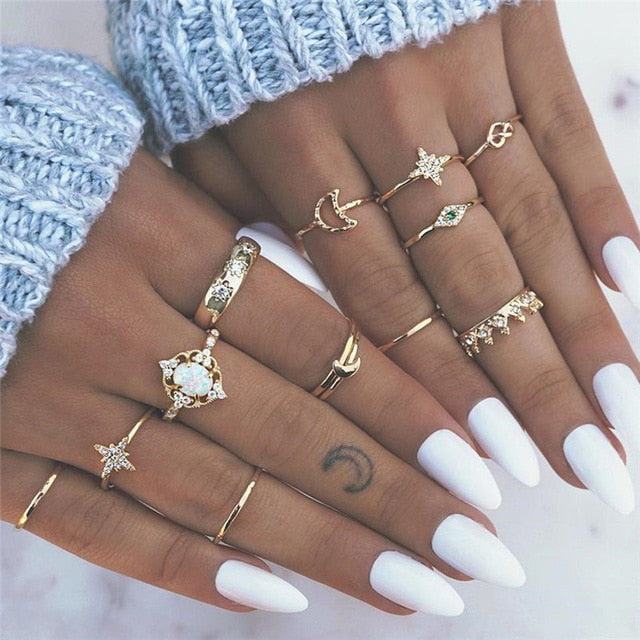Knuckle BOHO Crystal Star Finger Rings