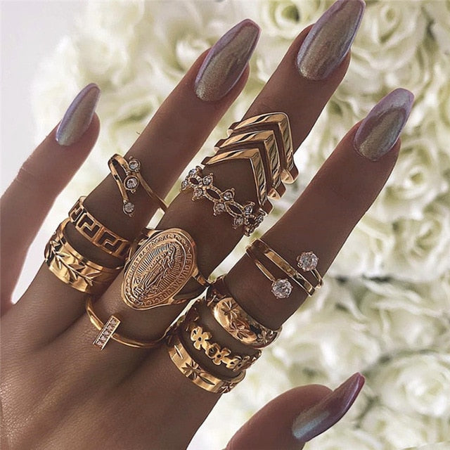 Knuckle BOHO Crystal Star Finger Rings