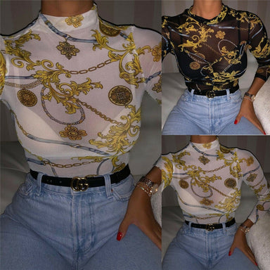Sheer See Through Blouses Long Sleeve Tops