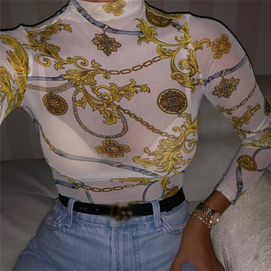 Sheer See Through Blouses Long Sleeve Tops
