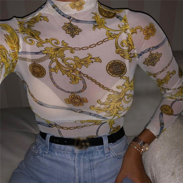 Sheer See Through Blouses Long Sleeve Tops
