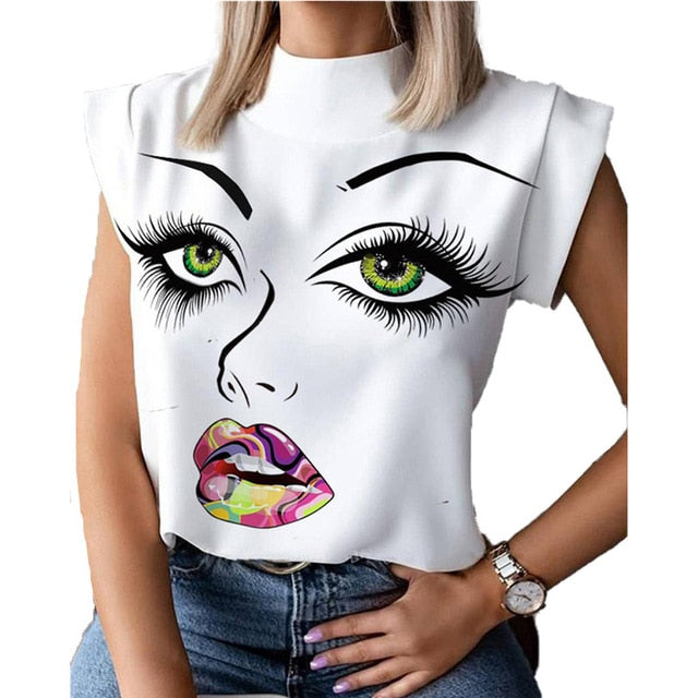 Ladies Casual Lips Printed T Shirt