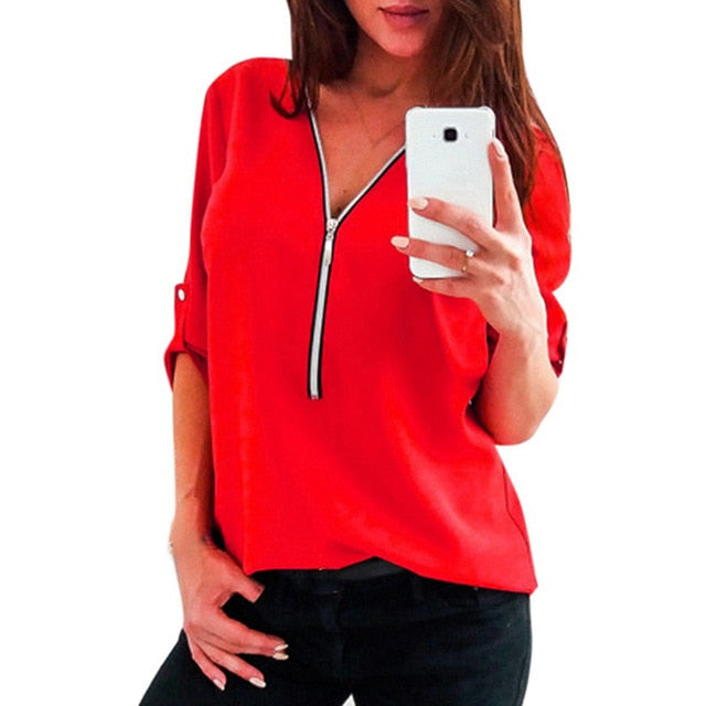 Sexy V Neck Solid Casual Blouse