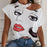 Ladies Casual Lips Printed T Shirt