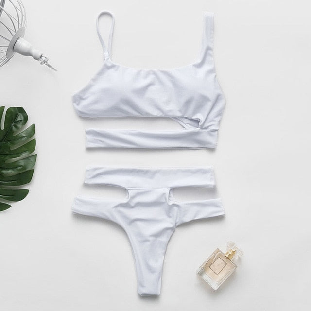 Hollow out White swimwear